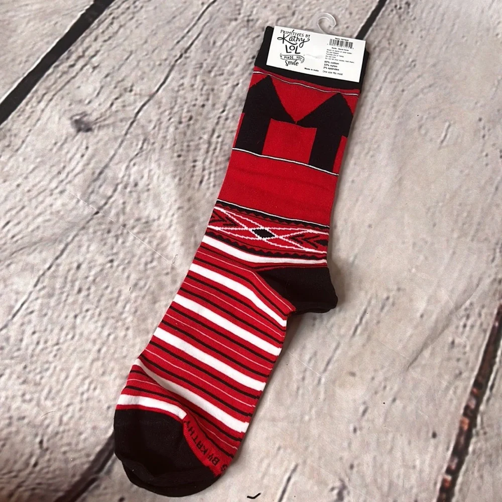 Primitives By Kathy LOL Red Black Secret Santa Christmas Socks Brand New W/Tags